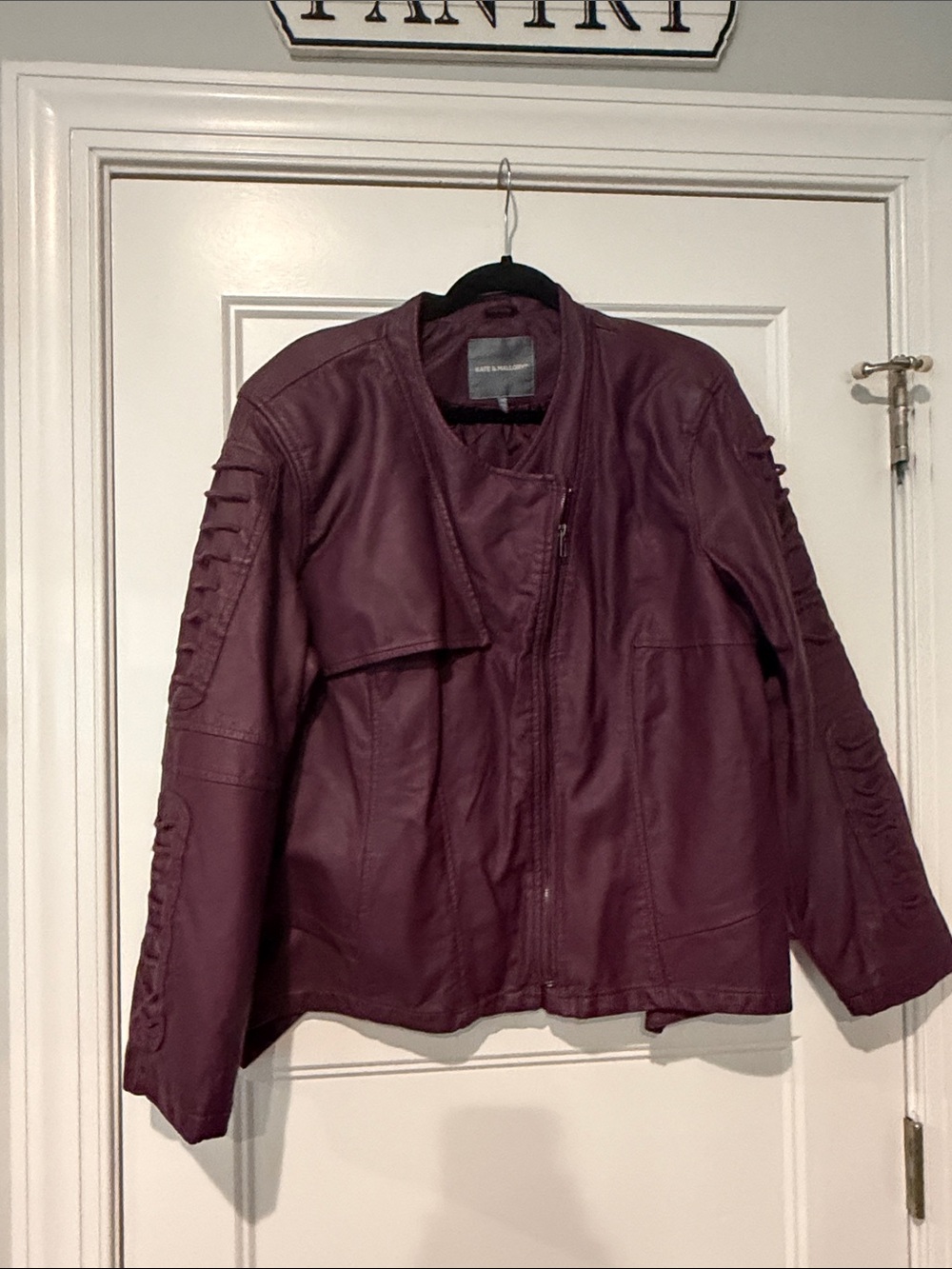 Kate & Mallory Women's Plum Faux Leather Moto Jacket